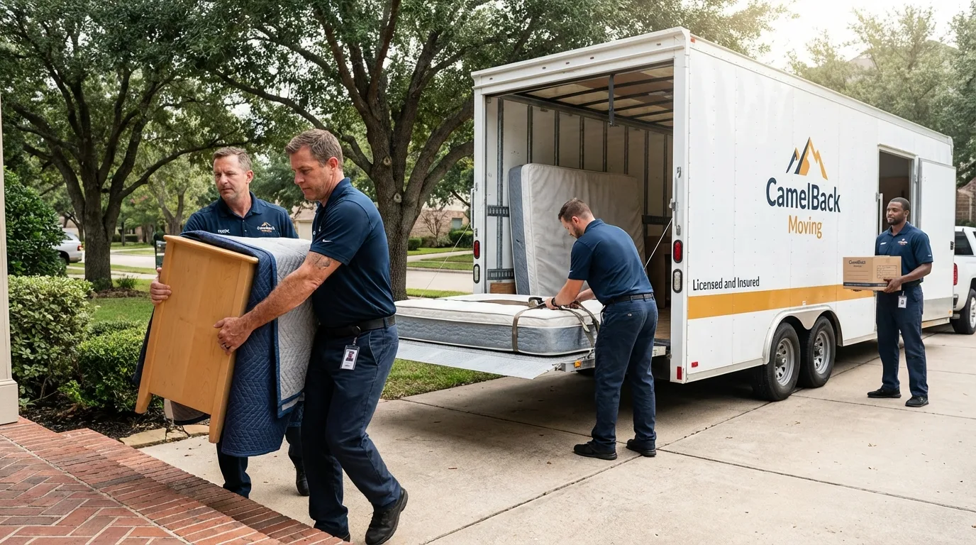 Crew loading residential truck for cross-state move from Burlington, NC