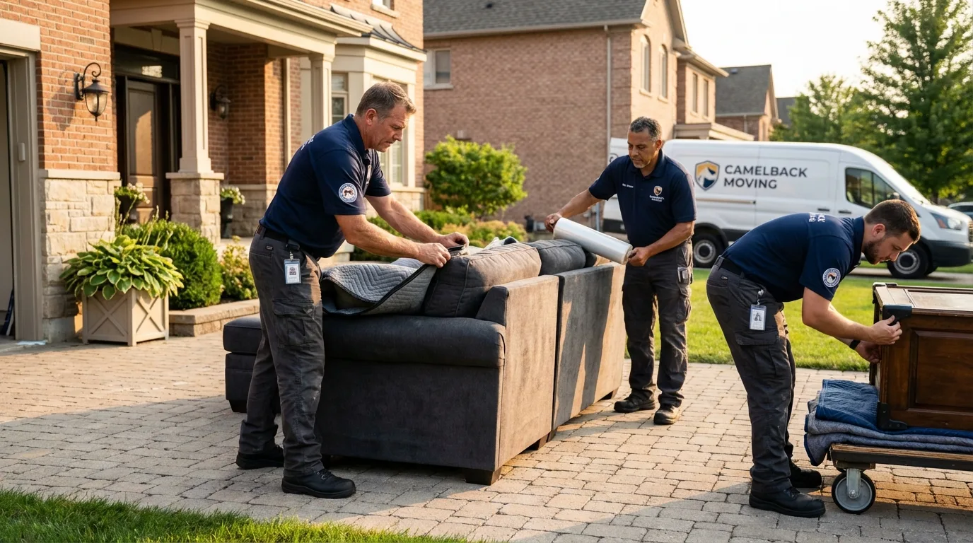 Large estate moving crew wrapping furniture in Burlington, NC